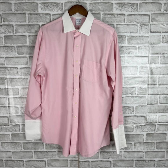 Brooks Brothers Slim Fit Light Pink White Collared Flip Cuff Dress Shirt SZ 16.5 - Picture 1 of 7